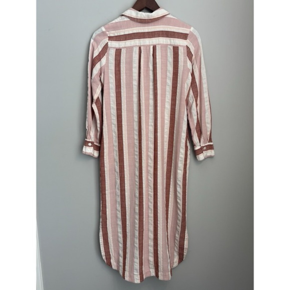 PEARL By Lela Rose Shirt Dress Size S Striped Midi Buttons Linen Neutral Classic - Picture 3 of 11